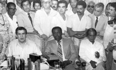 Jacobo Majluta Pena Gomez Y Vicente Sanchez Baret En Rueda De Prensa Junto A Carlos Lalane Miguel Angel Reynoso Sicard Jose Loweski Paulino Rafael Ulises Castillo Y Emilio Ludovino Fernandez