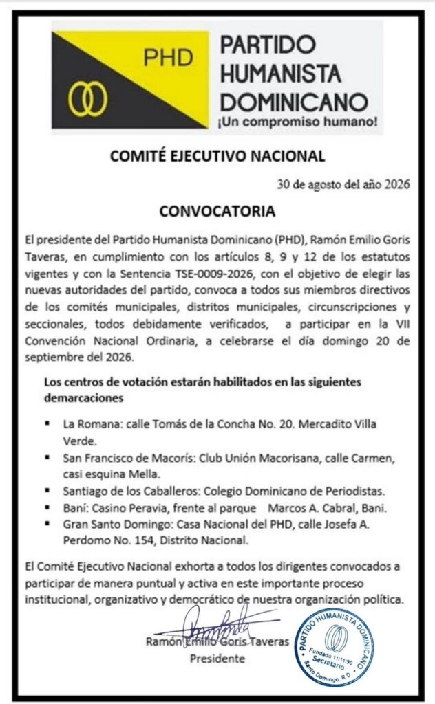 CONVOCATORIA VII CONVENCION NACIONAL ORDINARIA PHD